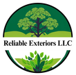 A logo for reliable exteriors llc with a tree and leaves