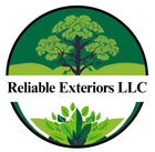 A logo for reliable exteriors llc with a tree and leaves