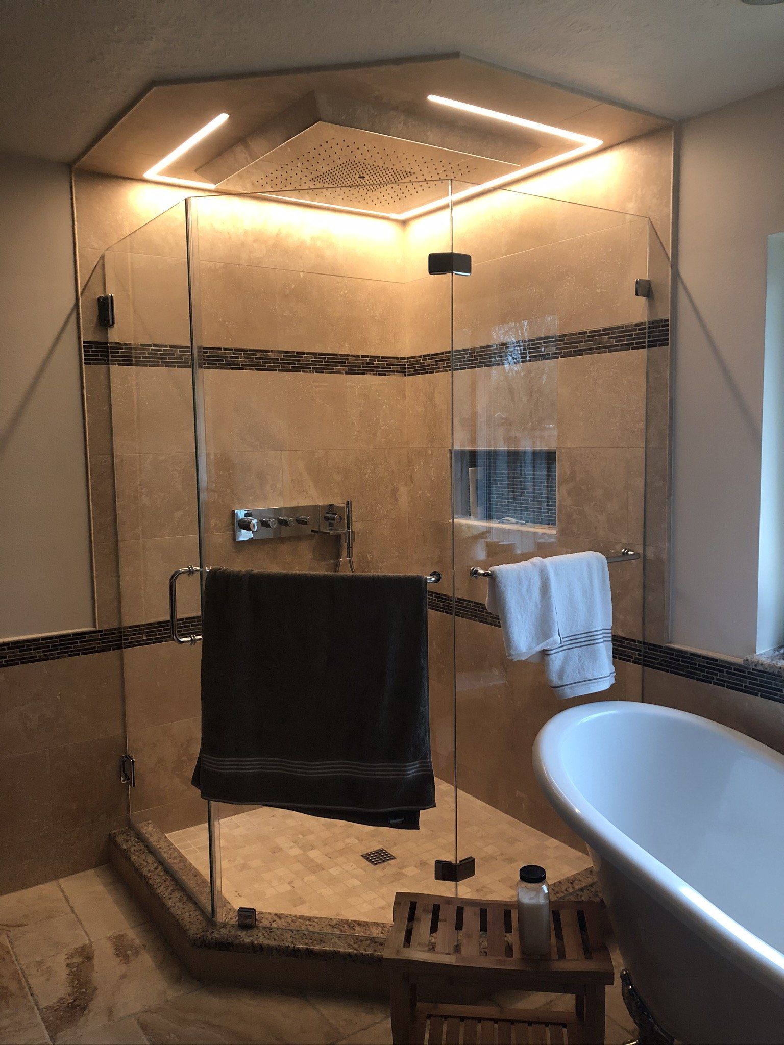 Shower with Warm Light — Bellaire, TX — All American Tile & Remodeling Roofing & Renovation