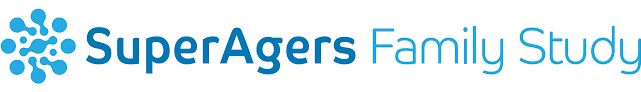 The superagers family study logo is blue and white