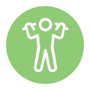 A line drawing of a person standing in a green circle.