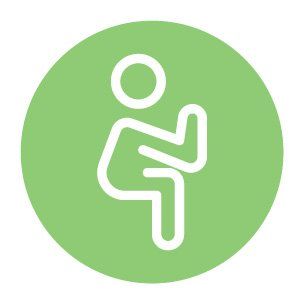 A line drawing of a person standing in a green circle.