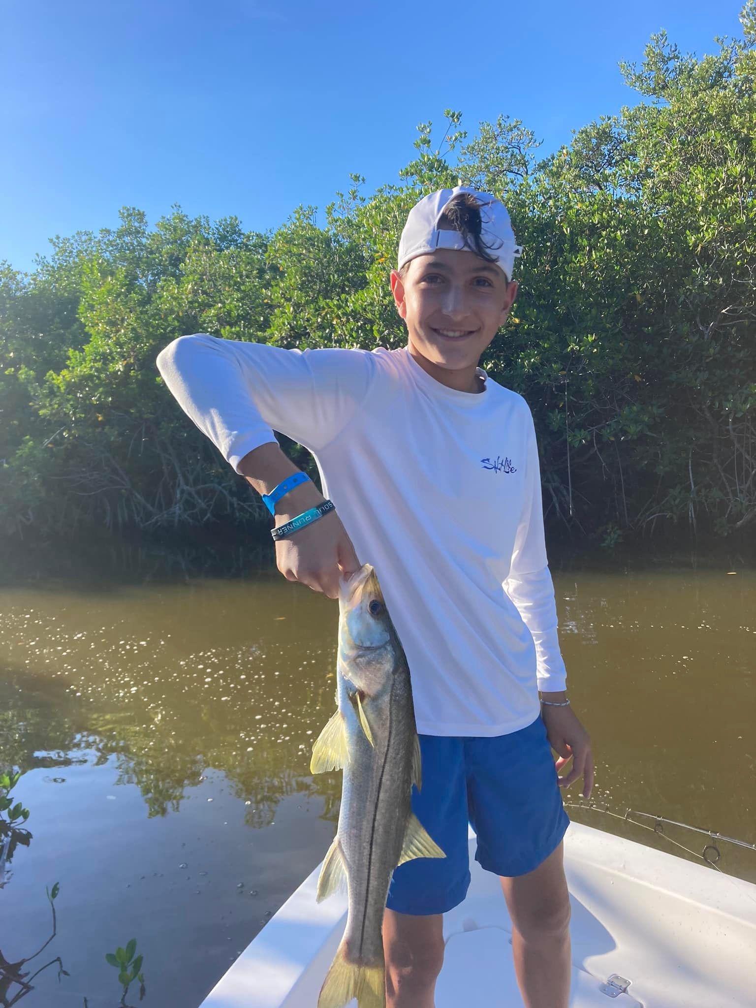 An image of a boy holding a new catch fish