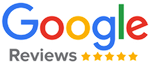 A google review logo with five stars on a white background.