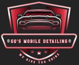 Logo for Go's Mobile Detailing. Red shield with a car outline, text "GO'S MOBILE DETAILING" and "WE RISE YOU SHINE."