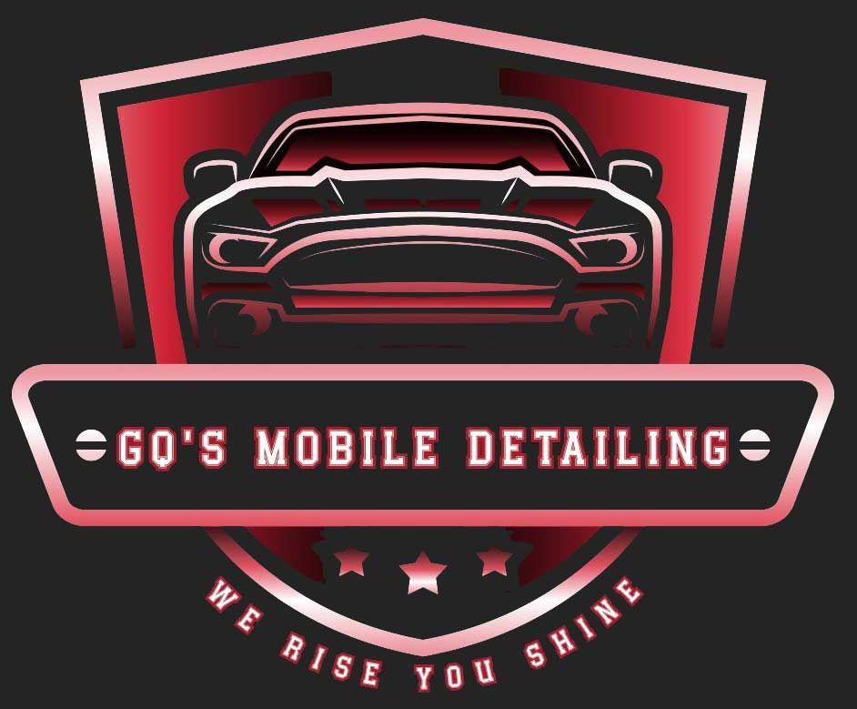 Logo for Go's Mobile Detailing. Red shield with a car outline, text "GO'S MOBILE DETAILING" and "WE RISE YOU SHINE."
