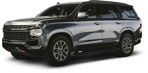 A charcoal gray Chevrolet Tahoe SUV viewed from the front three-quarter angle against a white background. | J's Automotive