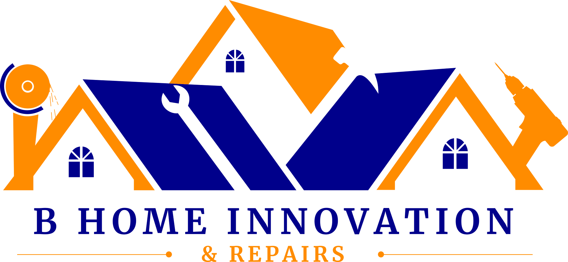 A blue and orange logo for B Home Innovation & Repairs