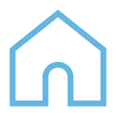 Contour bleu d'une maison avec une porte cintrée.