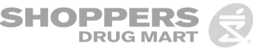 A shoppers drug mart logo with a shadow on a white background