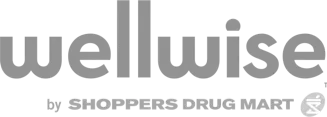 The logo for wellwise by shoppers drug mart is black and white.