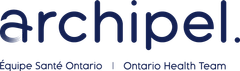 Logo Archipel en caractères bleu foncé avec la mention: Équipe Santé Ontario | Ontario Health Team.