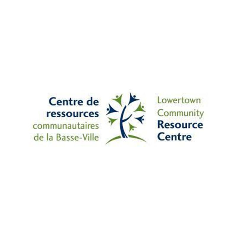 The logo for the lowertown community resource centre is a tree with people growing out of it.