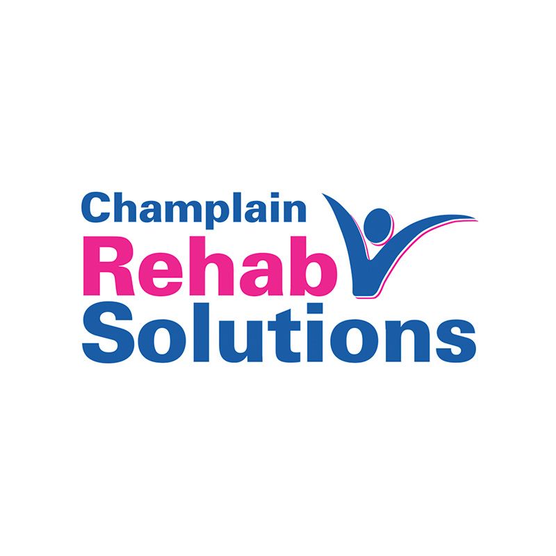 The logo for champlain rehab solutions has a check mark on it.
