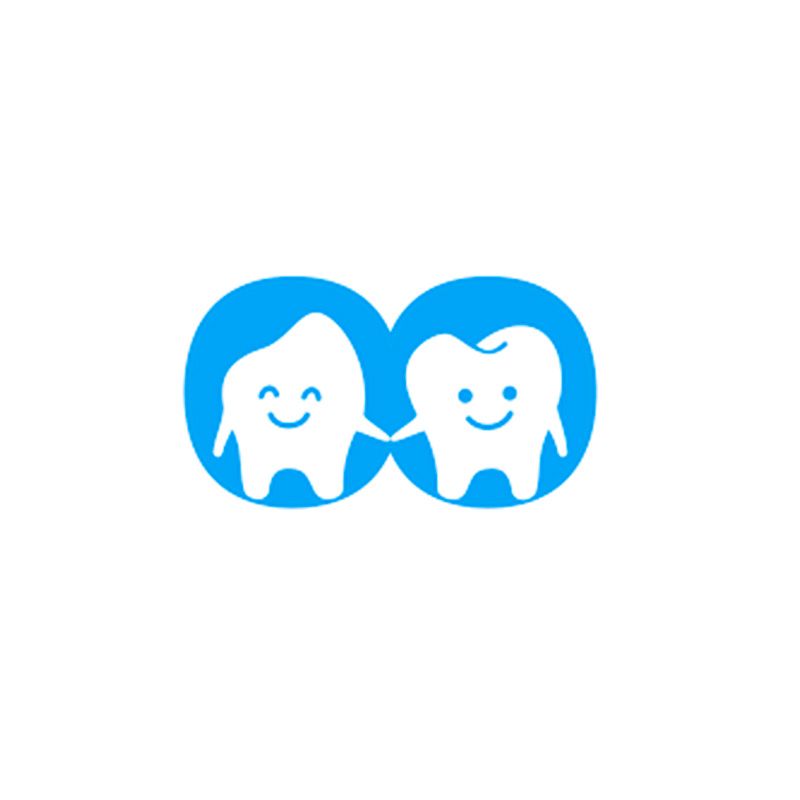 Two teeth are holding hands in a blue circle.