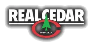 A logo for real cedar with a tree in the middle
