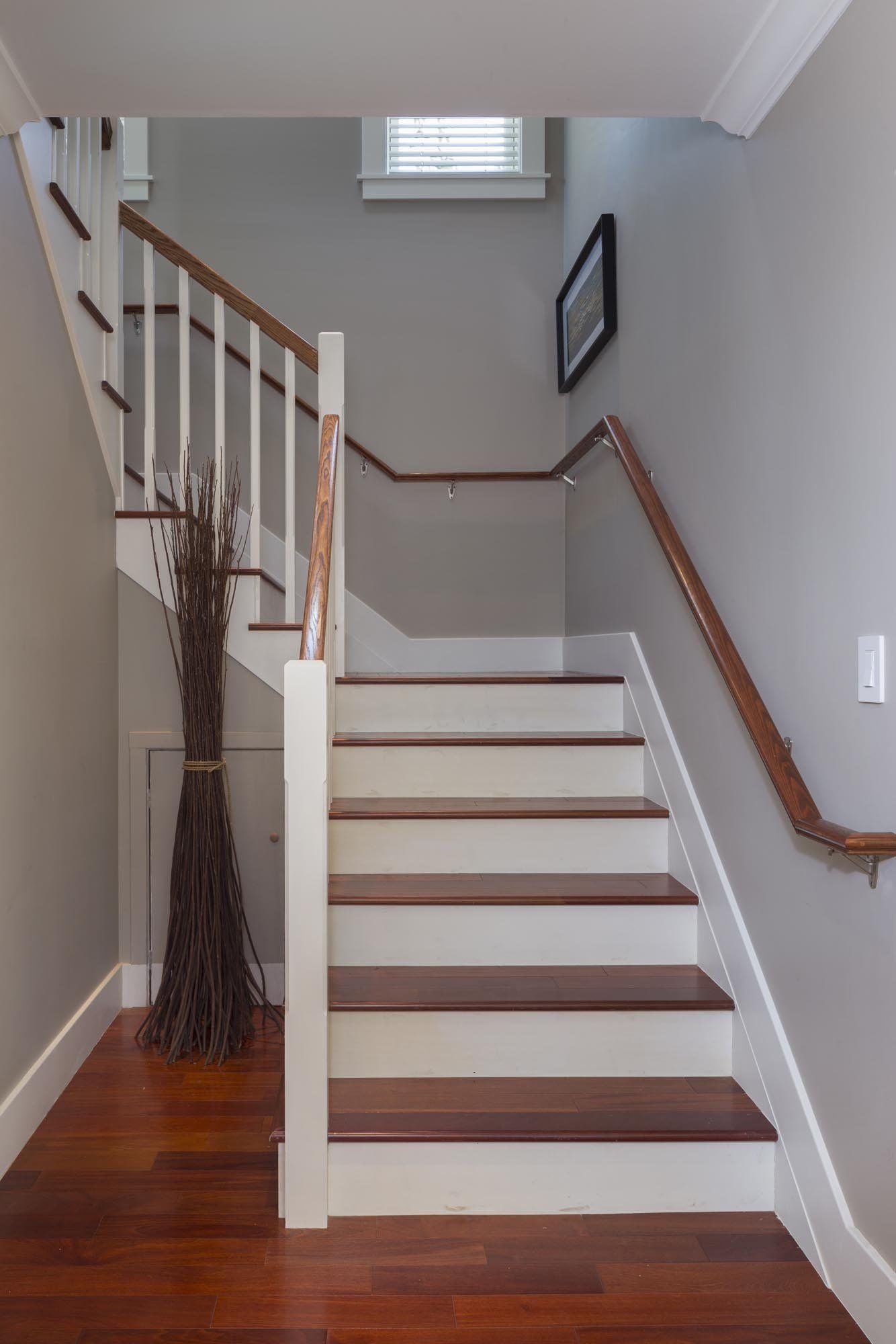 View of the staircase with wooden flooring