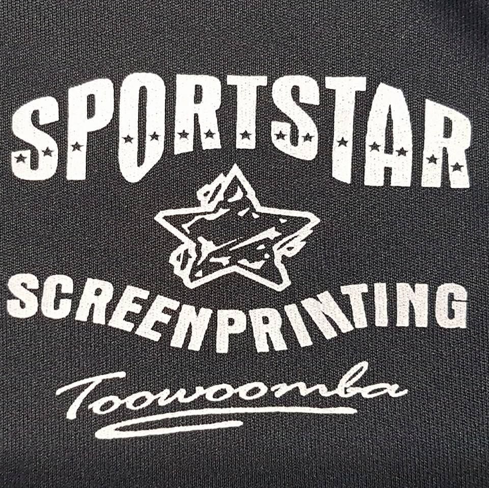The Logo For Sportstar Screenprinting Is On A Black Shirt — Sportstar Screenprinting In Newtown, QLD