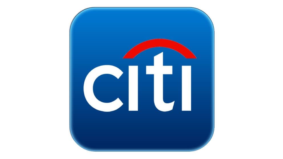 A blue square with the word citi on it