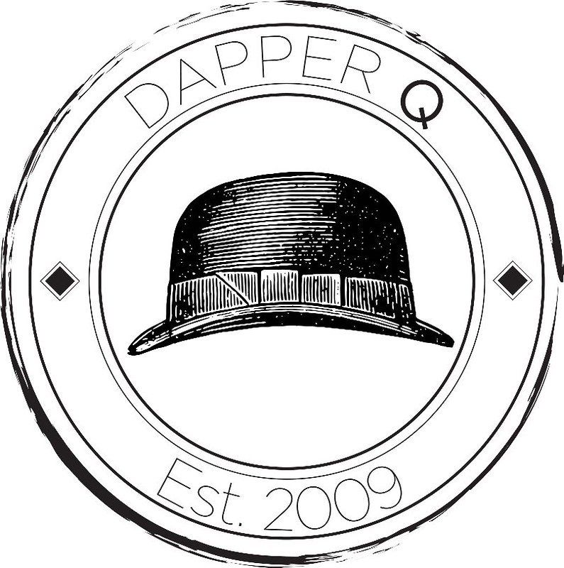 Logo for Dapper Q, a clothing brand, featuring a bowler hat inside a circle, with 