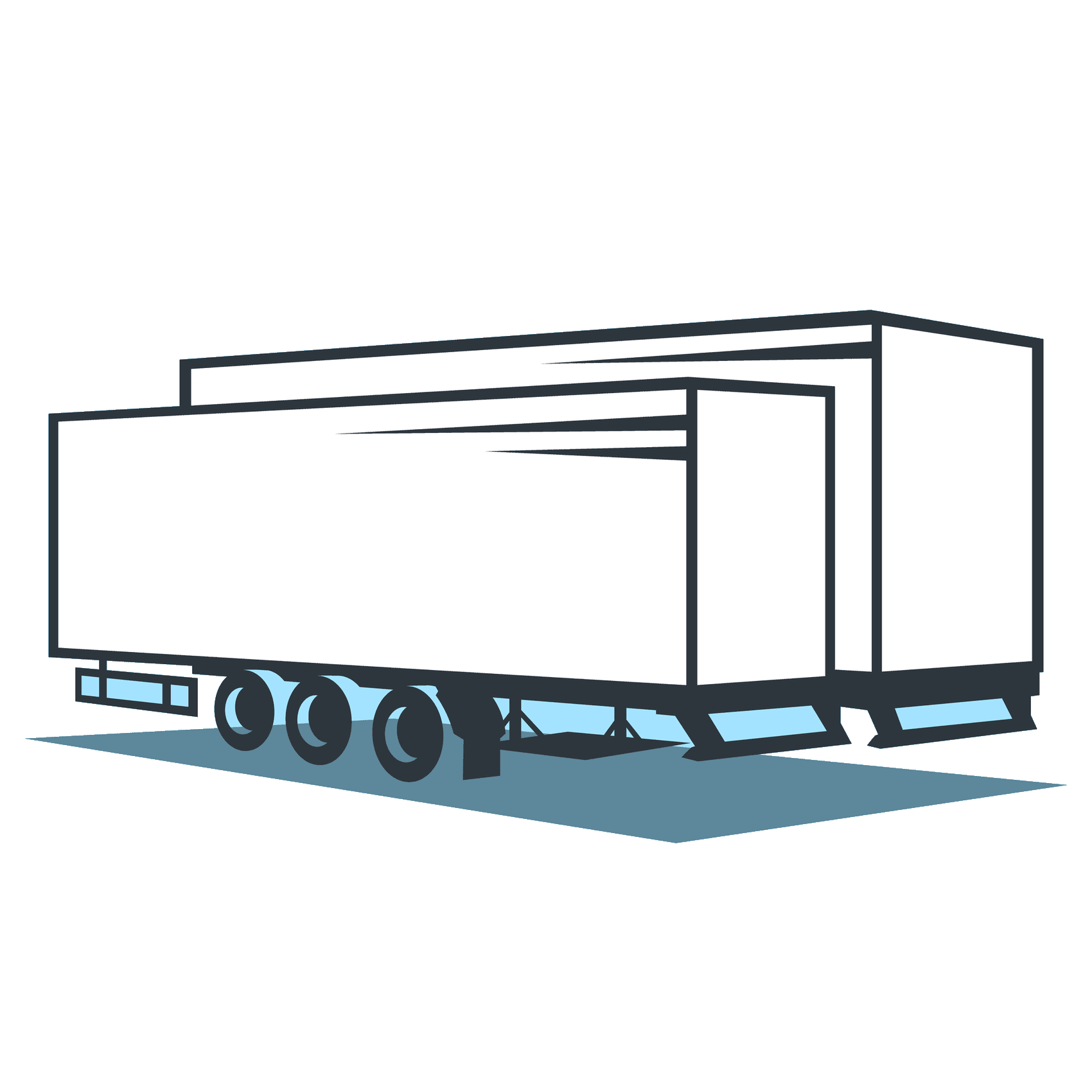 White semi-trailer truck with three wheels on each side, blue shadow.