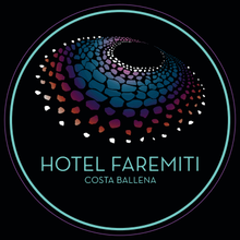 Logo for Hotel Faremiti in Costa Ballena featuring a colorful, mosaic-style elliptical graphic on a black background.