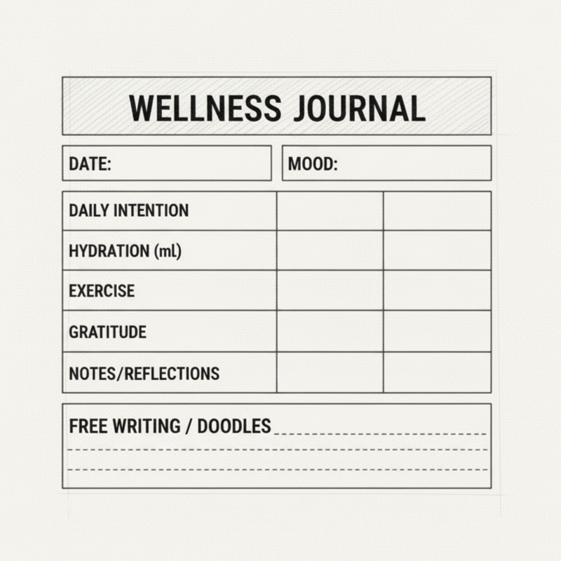 Mental health check-in form, includes sections for sleep, feelings, food/drink, activity, and a mood chart.