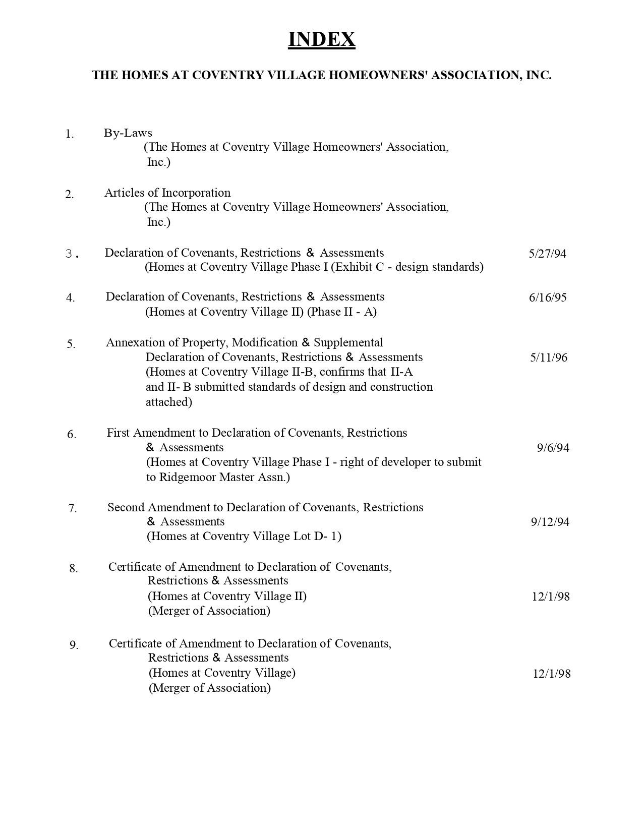 Index - A GUIDE TO DOCUMENT SECTIONS 1-20