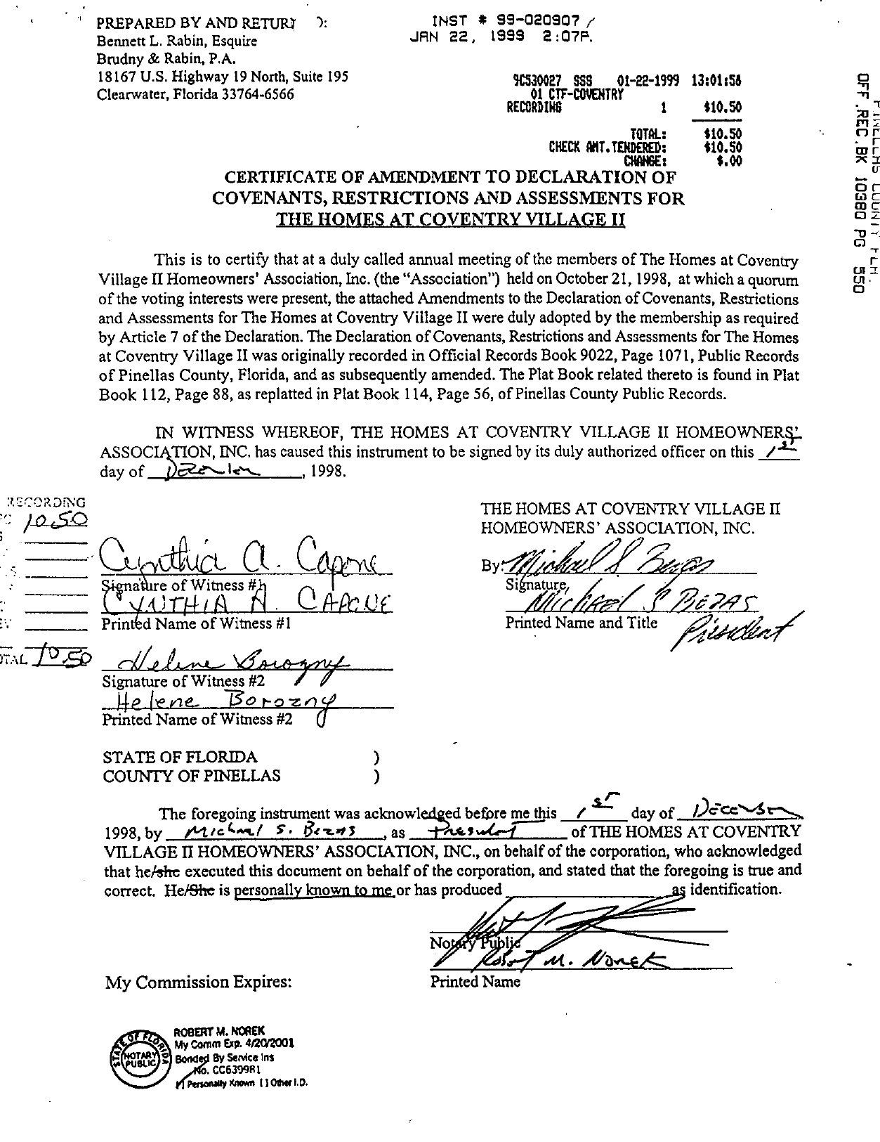 Certificate of Amendment Village II