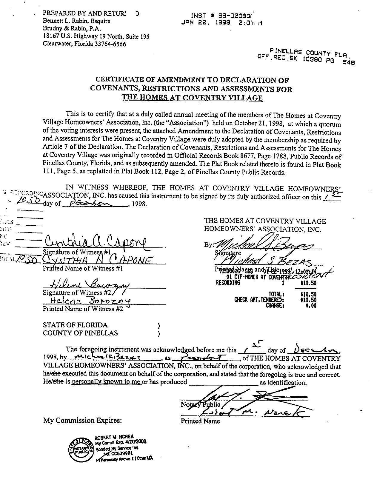 Certificate of Amendment Declaration