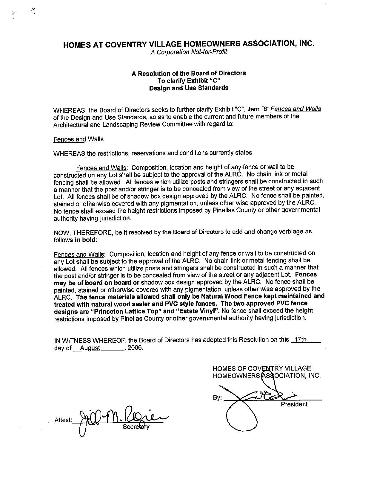 Architectural Guidelines PVC Fence