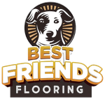 A logo for Best Friends Flooring with a dog on it