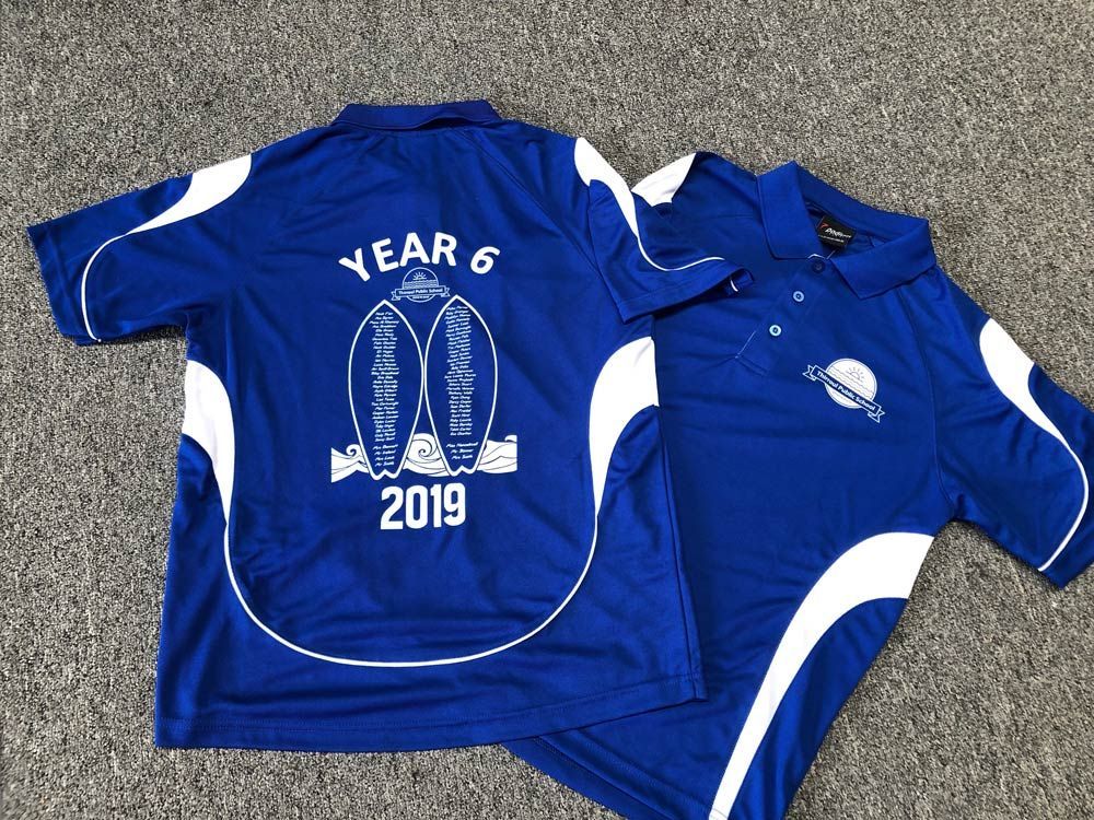 Front And Back Printed Of Blue Polo T-Shirt — Promotional Apparel In Woonona, NSW