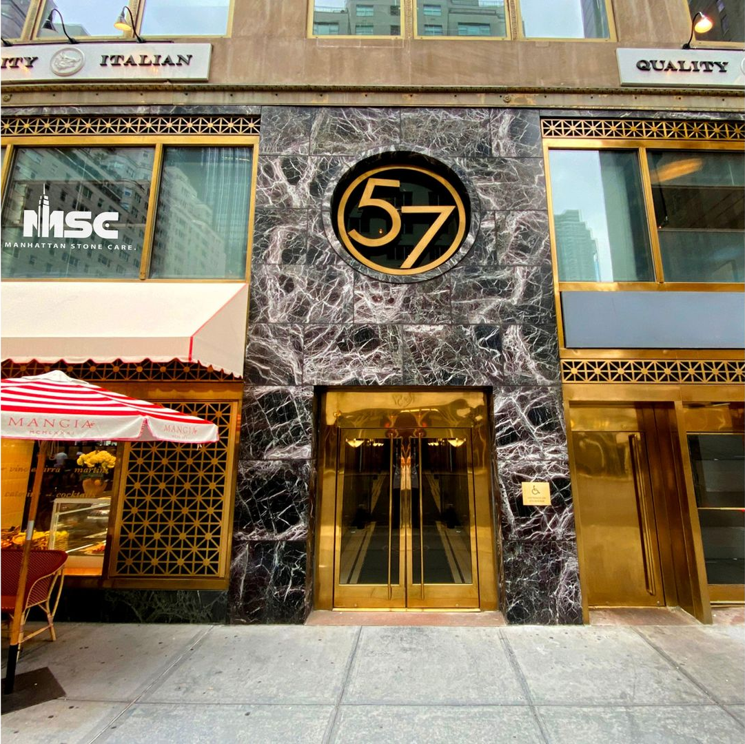 Facade of a building with a large 