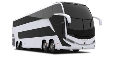 白色背景上的白色和黑色雙層巴士。