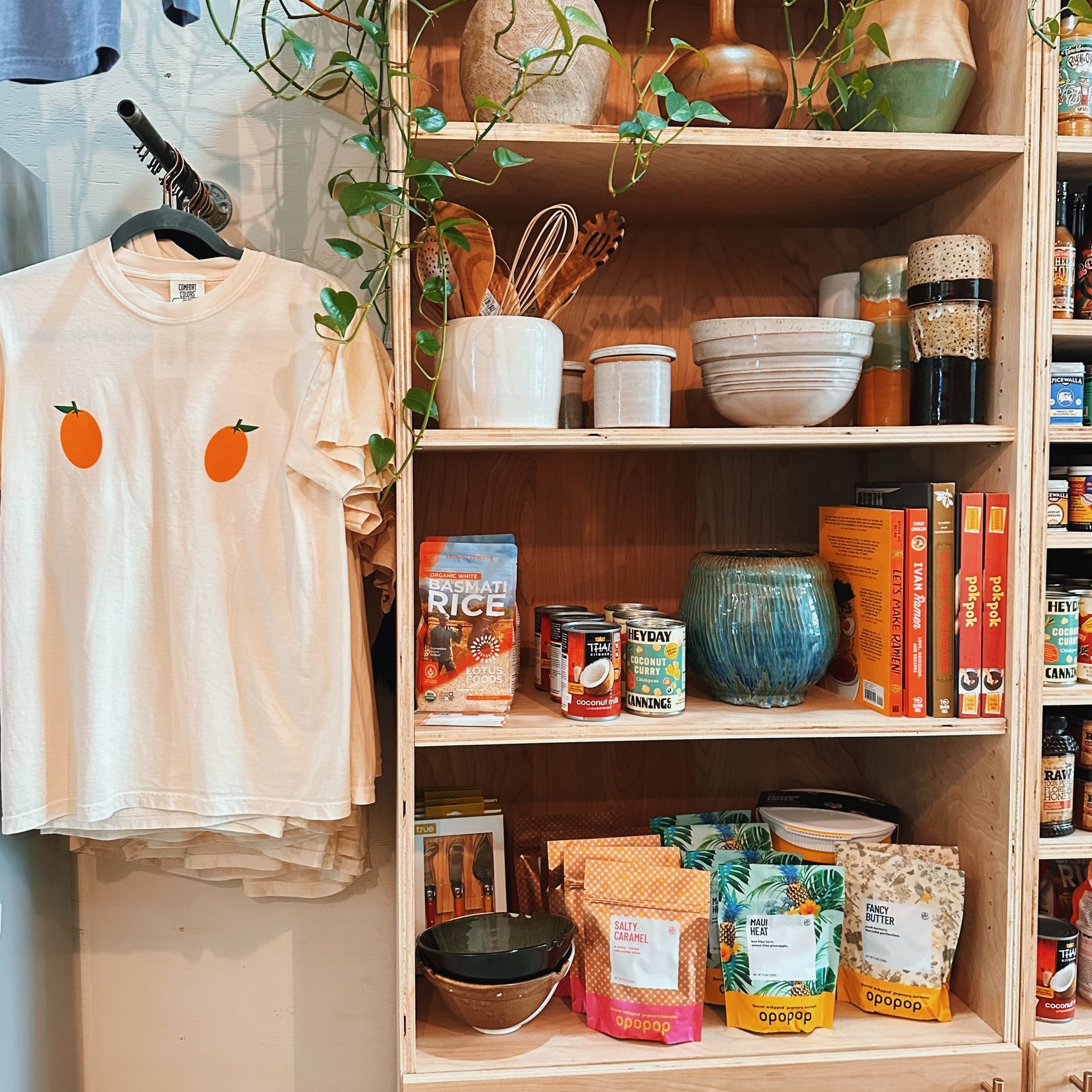 kumquat shirt & homemade pottery