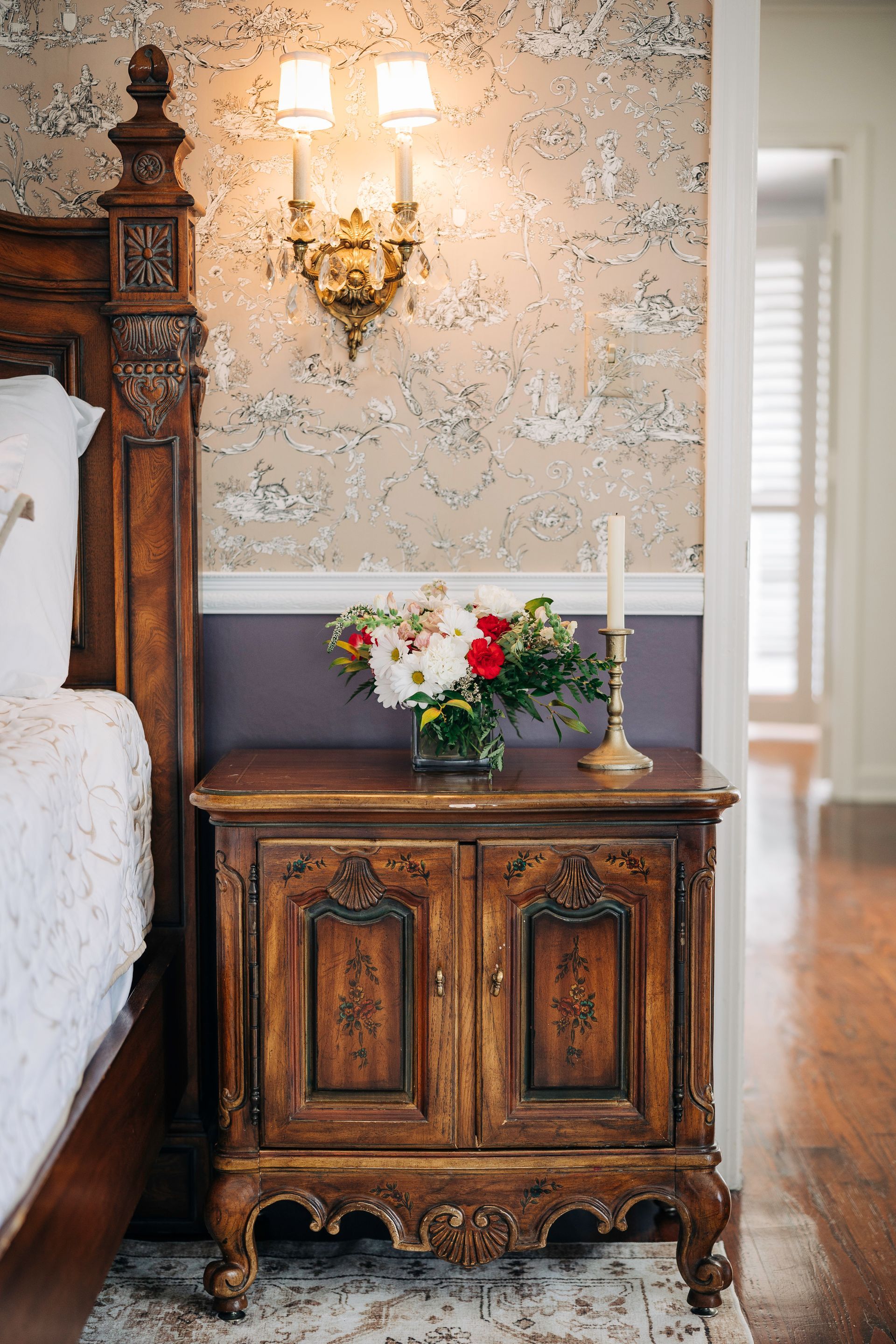 Bedroom side table and flowers