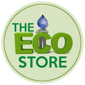 Logo for "The Eco Store." Green text, the word "ECO" with a water drop head, set on a light green circle.