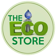 Logo for "The Eco Store." Green text, the word "ECO" with a water drop head, set on a light green circle.