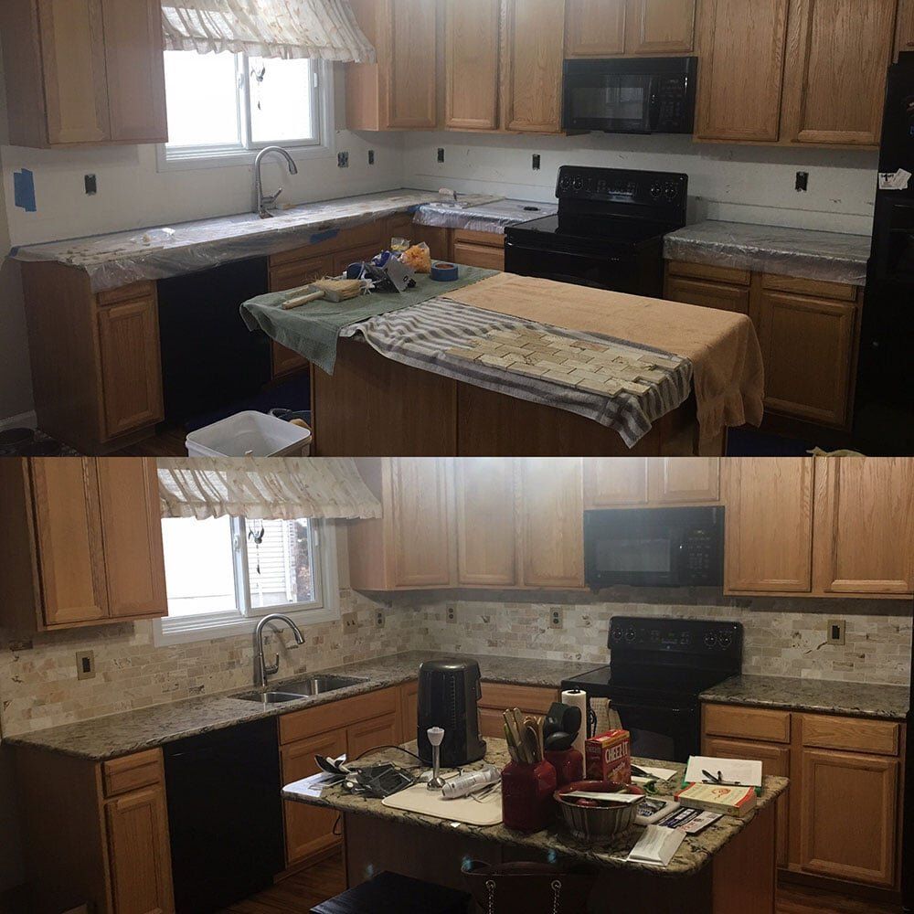 Kitchen with brown cabinets — Foristell, MO — Master of Repair Services, LLC