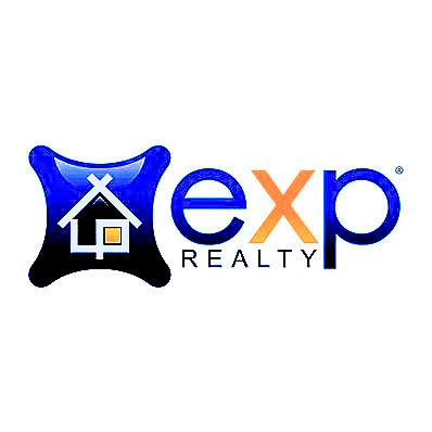 Logo for eXp Realty, featuring a stylized house within a blue shape and the company name in blue and orange.