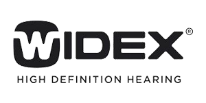 Widex logo: black text on white background.