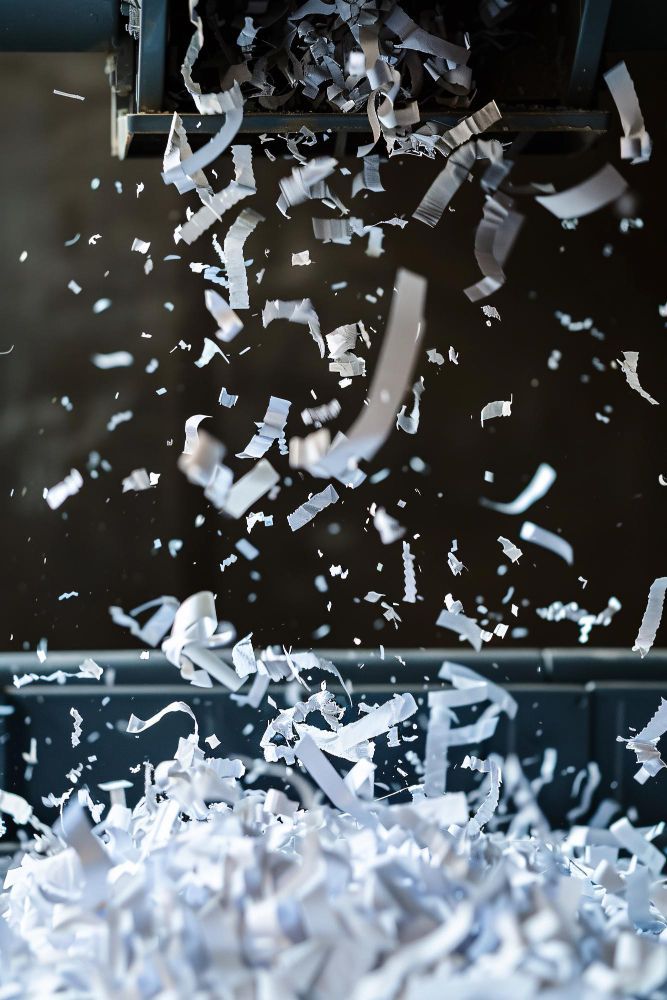 A pile of shredded paper is spilling out of a machine.