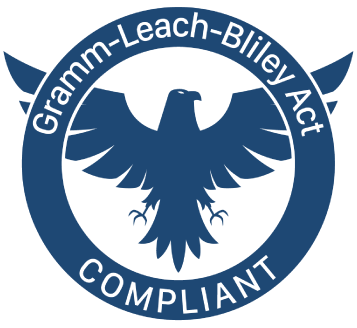 A blue logo for gramm-leach-billey act compliant