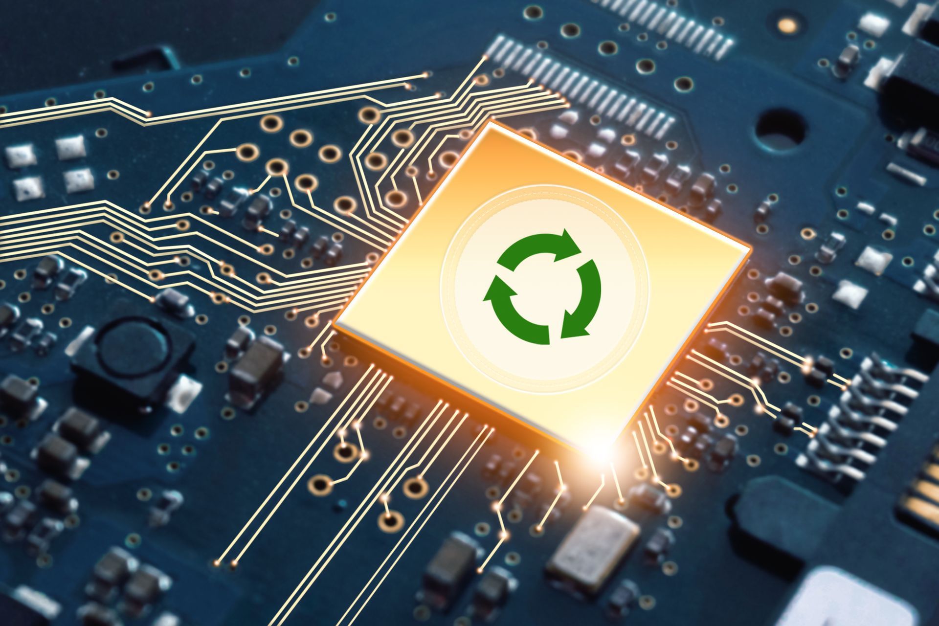 recycle logo in a cpu in a mother board for it recycling concept