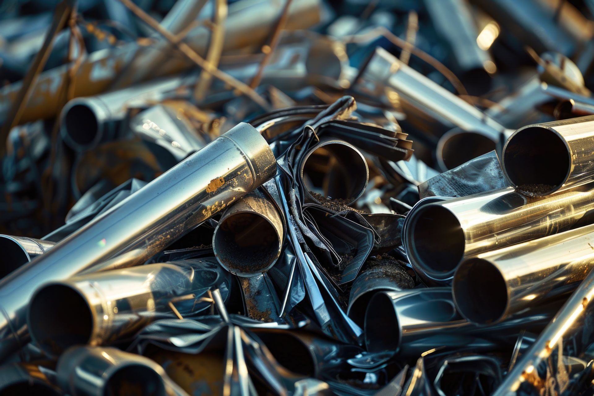 metal tubes and scraps ready for metal recycling process