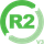 A green and white logo for r2 v3