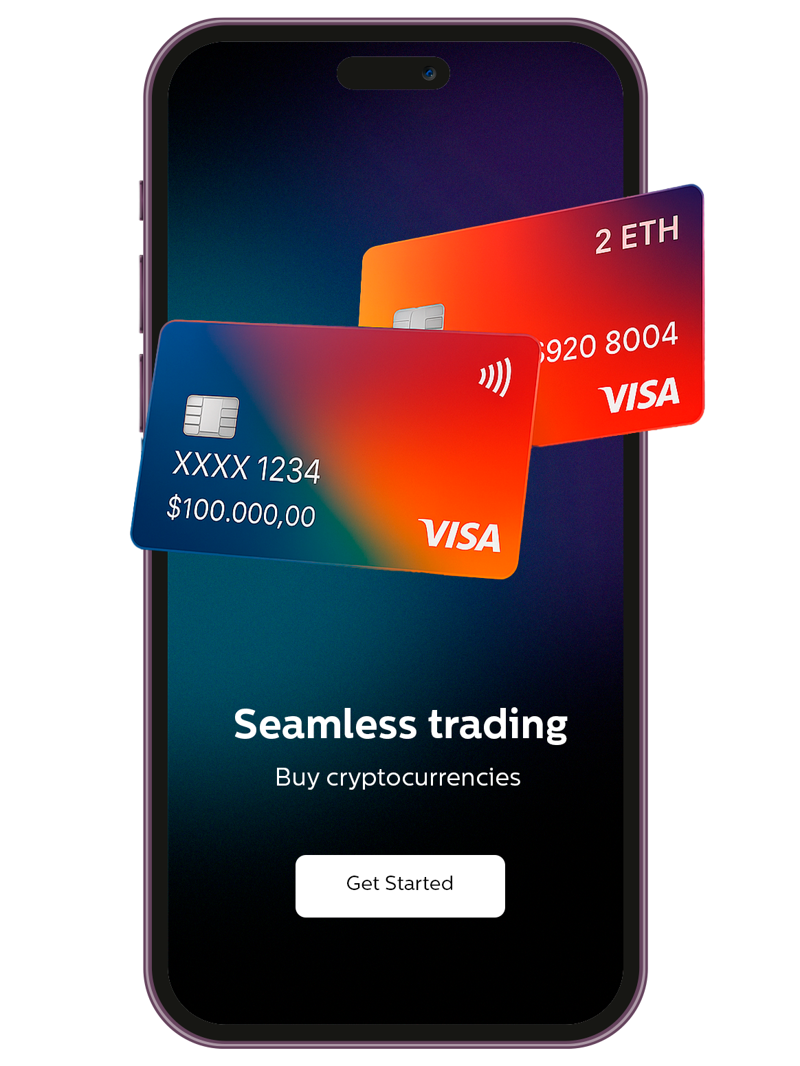 A cell phone with two credit cards on it.