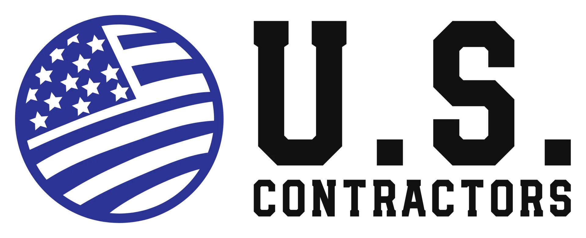 Logo for U.S. Contractors: A blue and white circular American flag next to the company name in bold black text.