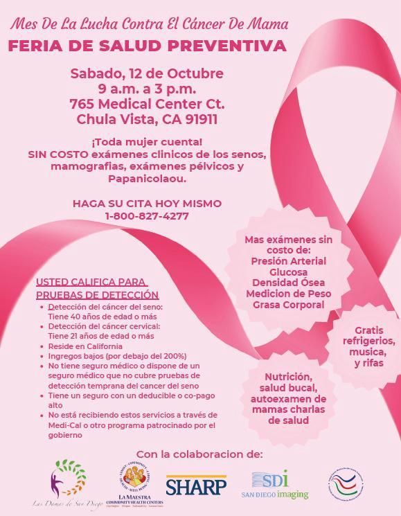 A poster for mes de la lucha contra el cancer de mama feria de salud preventiva